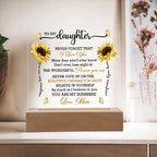 Daughter Sunflower Acrylic Plaque with LED Lighted Wooden Base Meaningful Birthday, Graduation, or Christmas Present Gift from Mom