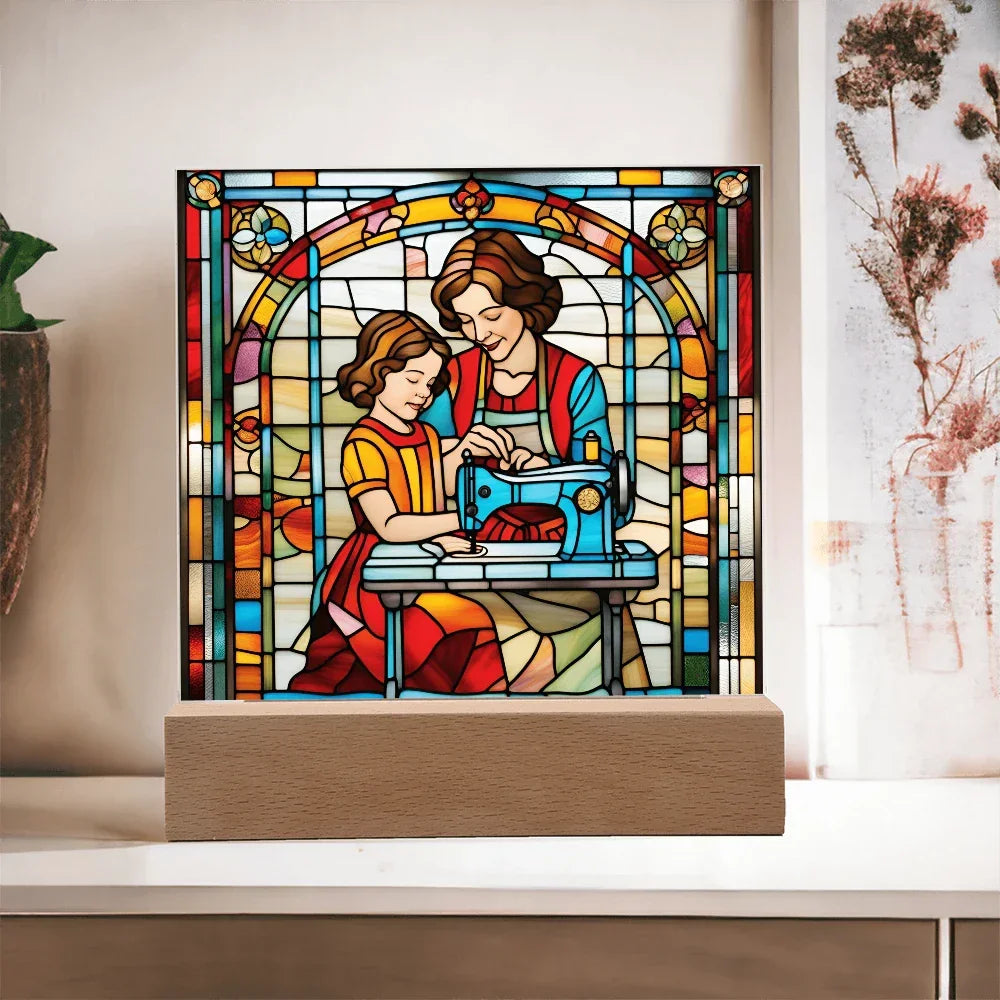 Sewing Together - Stained Glass Style LED Acrylic Plaque – A Heartfelt Gift for Quilters, Crafters, and Mothers