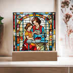 Sewing Together - Stained Glass Style LED Acrylic Plaque – A Heartfelt Gift for Quilters, Crafters, and Mothers
