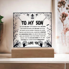 Son - Unwavering Force - Halloween Acrylic Square Plaque with LED Wooden Base