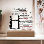 Soulmate - Every Beat of My Heart Acrylic Plaque with Lighted LED Wooden Base