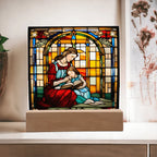 Mother and Child Reading Together Stained-Glass Style LED Acrylic Plaque – A Heartfelt Gift for Moms and Book-Loving Families