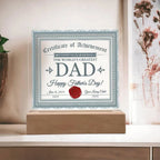 World’s Greatest Dad Certificate LED Acrylic Plaque – Personalized Father’s Day Gift with Custom Name and Date