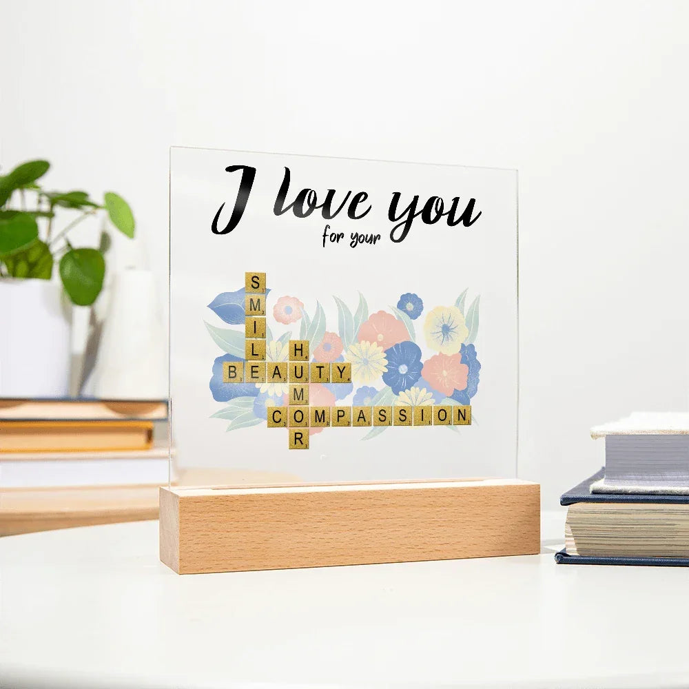 Personalized Crossword Puzzle Acrylic Plaque - Valentine's Day, Anniversary, Birthday Gift for Soulmates
