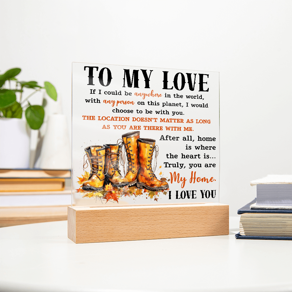 To My Love Acrylic Plaque – Romantic Fall Gift for Husband, Wife, or Partner | “You Are My Home” LED Light Display