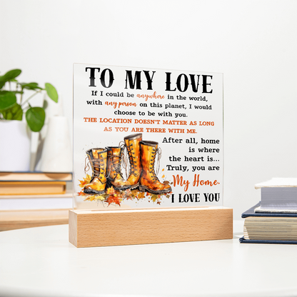 To My Love Acrylic Plaque – Romantic Fall Gift for Husband, Wife, or Partner | “You Are My Home” LED Light Display