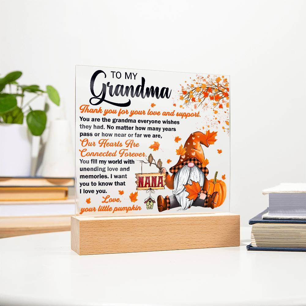 Grandma - Thank You for Your Love And Support Acrylic Square Plaque with LED Wooden Base - Mallard Moon Gift Shop
