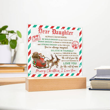 Daughter - Use Your Voice Christmas Acrylic Square Plaque with LED Wooden Base - Mallard Moon Gift Shop