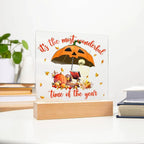 Halloween Decor - Most Wonderful Time of The Year Acrylic Square Plaque with LED Wooden Base