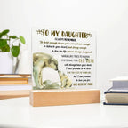 Daughter - This Old Bear Acrylic Square Plaque with LED Wooden Base