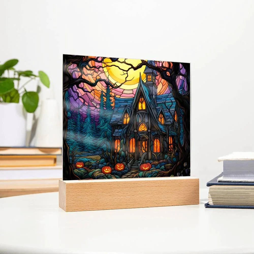 Ghoulish Mansion: Halloween Acrylic Plaque Spooky Haunted House Table-top Decor