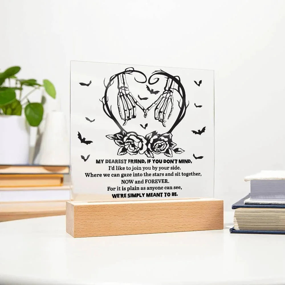 Soulmate Halloween - We Are Meant To Be - Acrylic Square Plaque with LED Wooden Base