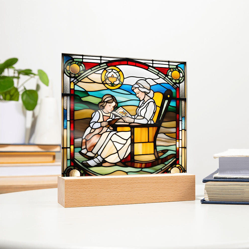 Grandmother and Granddaughter - Stained Glass Style LED Acrylic Plaque – A Touching Gift of Love and Legacy - Mallard Moon Gift Shop