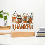 Thankful Coffee Acrylic Plaque – Cozy Fall Décor Gift for Coffee Lovers | “Give Thanks” Autumn LED Light Display