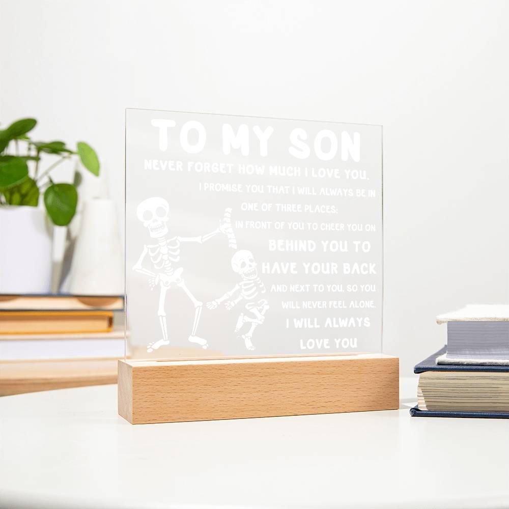 Son - Never Feel Alone Halloween Acrylic Square Plaque with LED Wooden Base - Mallard Moon Gift Shop