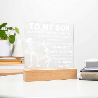 Son - Never Feel Alone Halloween Acrylic Square Plaque with LED Wooden Base - Mallard Moon Gift Shop