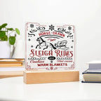Christmas Horse Drawn Sleigh Rides Acrylic Square Plaque with LED Wooden Base