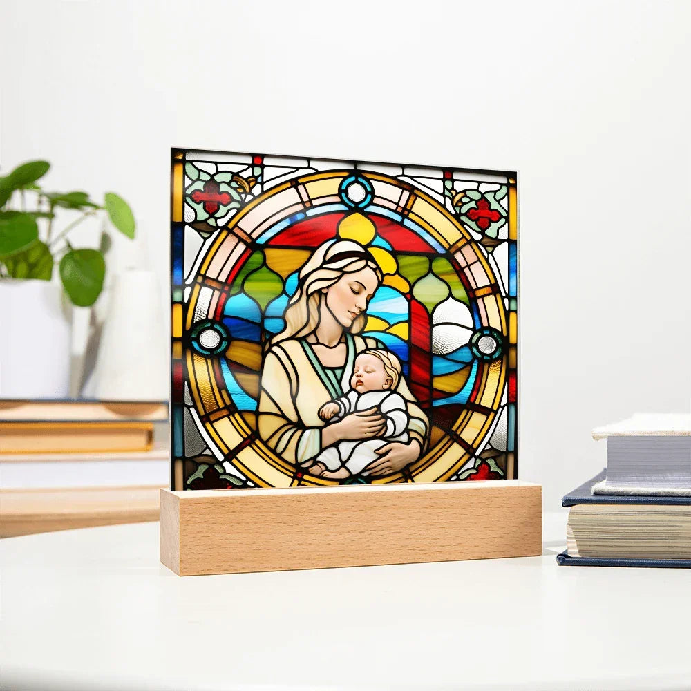 Forever Cradled Stained Glass Style LED Acrylic Plaque – A Touching Tribute for New Moms and Baby Celebrations