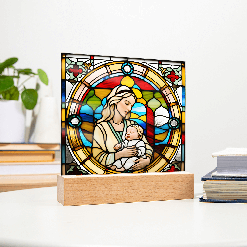Forever Cradled Stained Glass Style LED Acrylic Plaque – A Touching Tribute for New Moms and Baby Celebrations - Mallard Moon Gift Shop