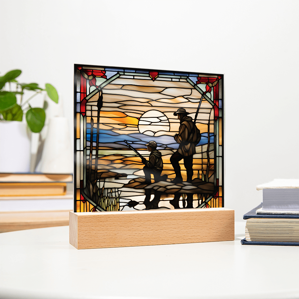 Father and Son Duck Hunting - Stained Glass Style LED Acrylic Plaque – A Meaningful Gift for Hunters and Outdoorsmen - Mallard Moon Gift Shop