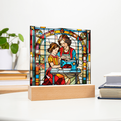 Sewing Together - Stained Glass Style LED Acrylic Plaque – A Heartfelt Gift for Quilters, Crafters, and Mothers - Mallard Moon Gift Shop