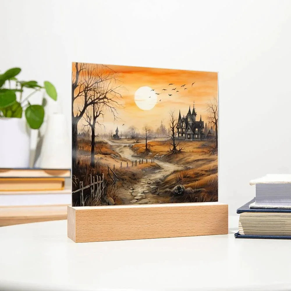 Ghost Manor: Acrylic Halloween Plaque Haunted House Table-top Lighted Decoration