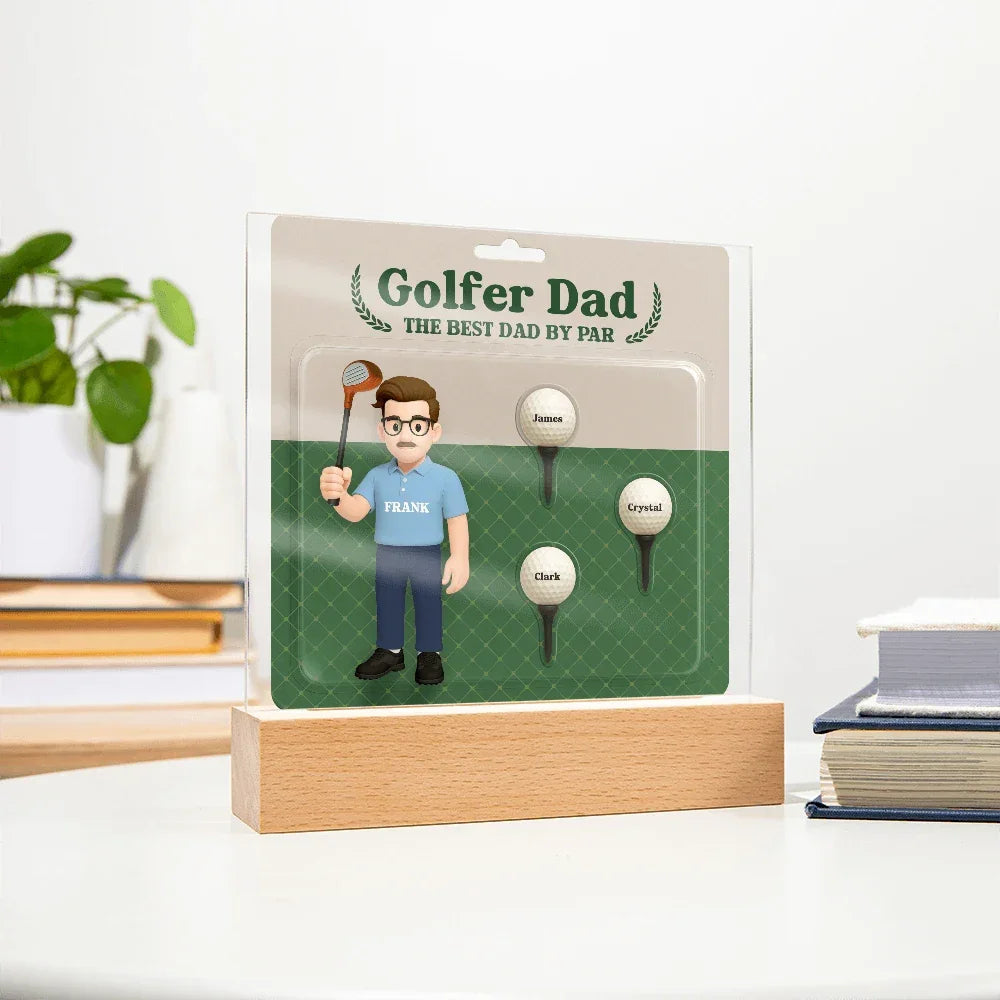Golfer Dad Personalized Gift Plaque – Custom Golf Balls with Kids' Names – “The Best Dad by Par” Father's Day Gift from Children