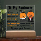 Soulmate - Love You Til My Last Breath Halloween Pumpkin with LED Lighted Wooden Base