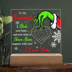 Soulmate Gift - Stole My Heart - Christmas Acrylic Plaque with Lighted LED Wooden Base