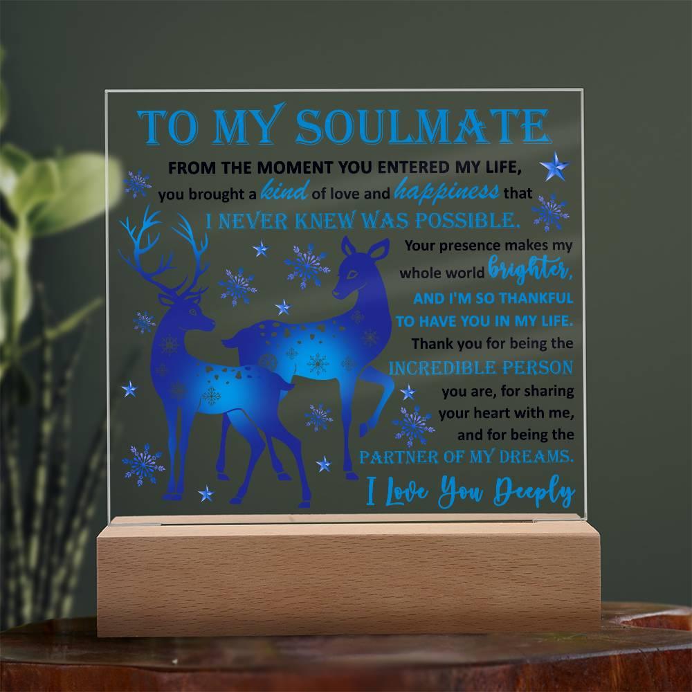 Soulmate - Partner Of Dreams Acrylic Plaque with LED Lighted Wooden Base - Mallard Moon Gift Shop