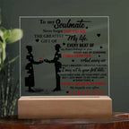 Soulmate - Every Beat of My Heart Acrylic Plaque with Lighted LED Wooden Base