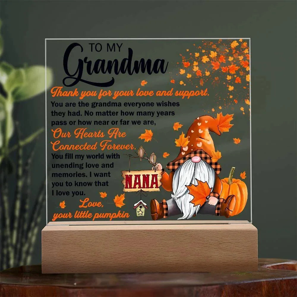 Grandma - Thank You for Your Love And Support Acrylic Square Plaque with LED Wooden Base