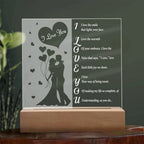 I Love You - Romantic Acrylic LED Plaque – Heartfelt Gift for Wife, Husband, or Partner | Illuminated Poem Keepsake