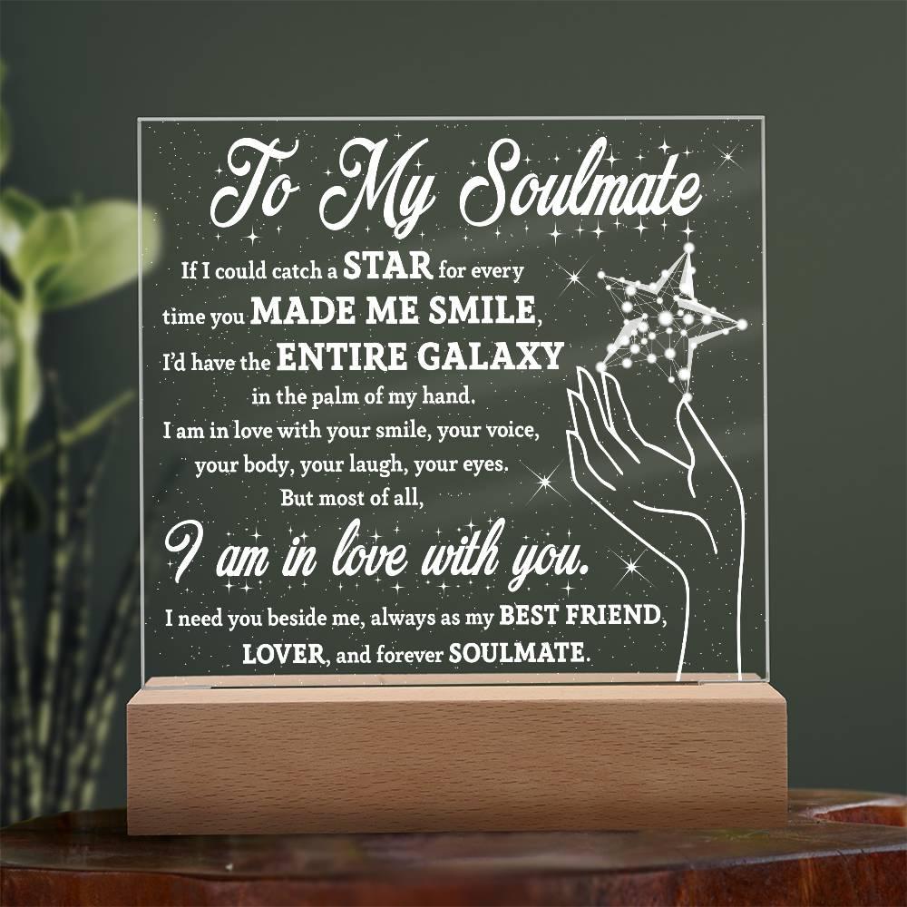 Soulmate Gift - Catch a Star Acrylic Plaque with Lighted LED Wooden Base - Mallard Moon Gift Shop