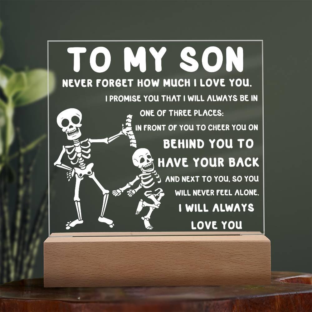 Son - Never Feel Alone Halloween Acrylic Square Plaque with LED Wooden Base - Mallard Moon Gift Shop