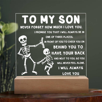 Son - Never Feel Alone Halloween Acrylic Square Plaque with LED Wooden Base - Mallard Moon Gift Shop