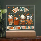 Pumpkin Spice Era Acrylic Square Plaque with LED Wooden Base