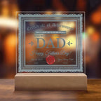 World’s Greatest Dad Certificate LED Acrylic Plaque – Personalized Father’s Day Gift with Custom Name and Date