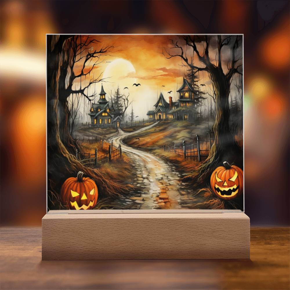 Twilight Terrace: Eerie Mansion Halloween Acrylic Plaque - Mallard Moon Gift Shop