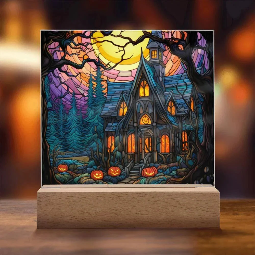 Ghoulish Mansion: Halloween Acrylic Plaque Spooky Haunted House Table-top Decor