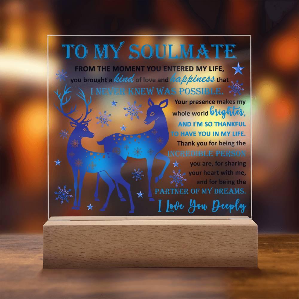 Soulmate - Partner Of Dreams Acrylic Plaque with LED Lighted Wooden Base - Mallard Moon Gift Shop