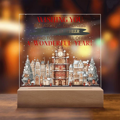 Wishing You a Season of Gladness Holiday Acrylic Plaque with Lighted LED Wooden Base - Mallard Moon Gift Shop