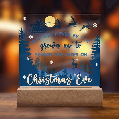 May You Never be too Old to Search the Skies on Christmas Eve Acrylic Plaque with Lighted LED Wooden Base - Mallard Moon Gift Shop