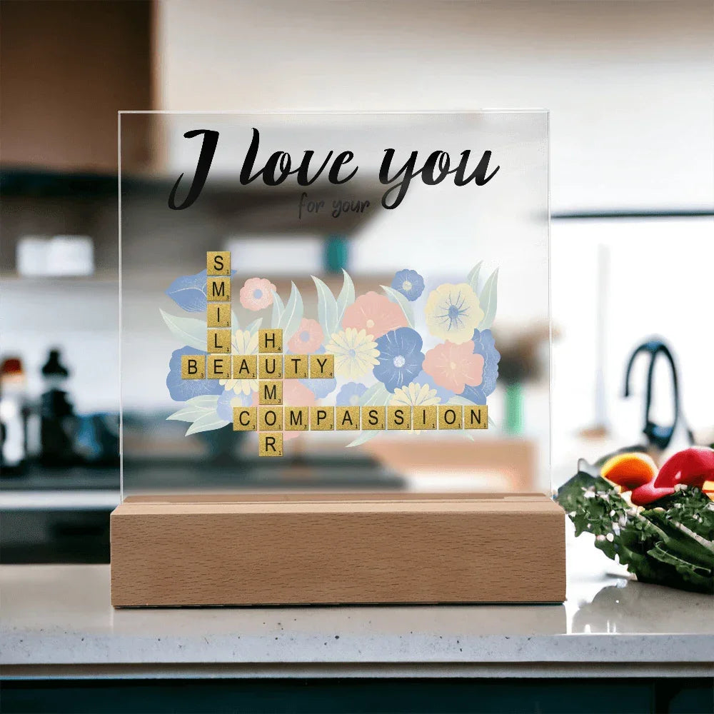 Personalized Crossword Puzzle Acrylic Plaque - Valentine's Day, Anniversary, Birthday Gift for Soulmates