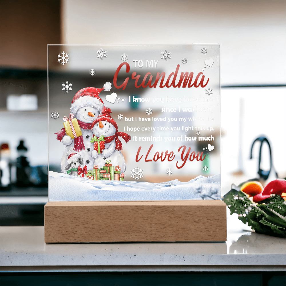 To My Grandma Acrylic Plaque – Snowman Family LED Light Gift | Heartfelt “I Love You” Christmas Keepsake for Grandmother