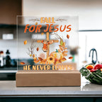 Fall for Jesus Acrylic Plaque – Christian Fall Décor with Cross and Pumpkins | Faith-Based LED Light Display Gift
