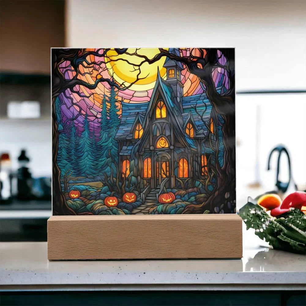 Ghoulish Mansion: Halloween Acrylic Plaque Spooky Haunted House Table-top Decor