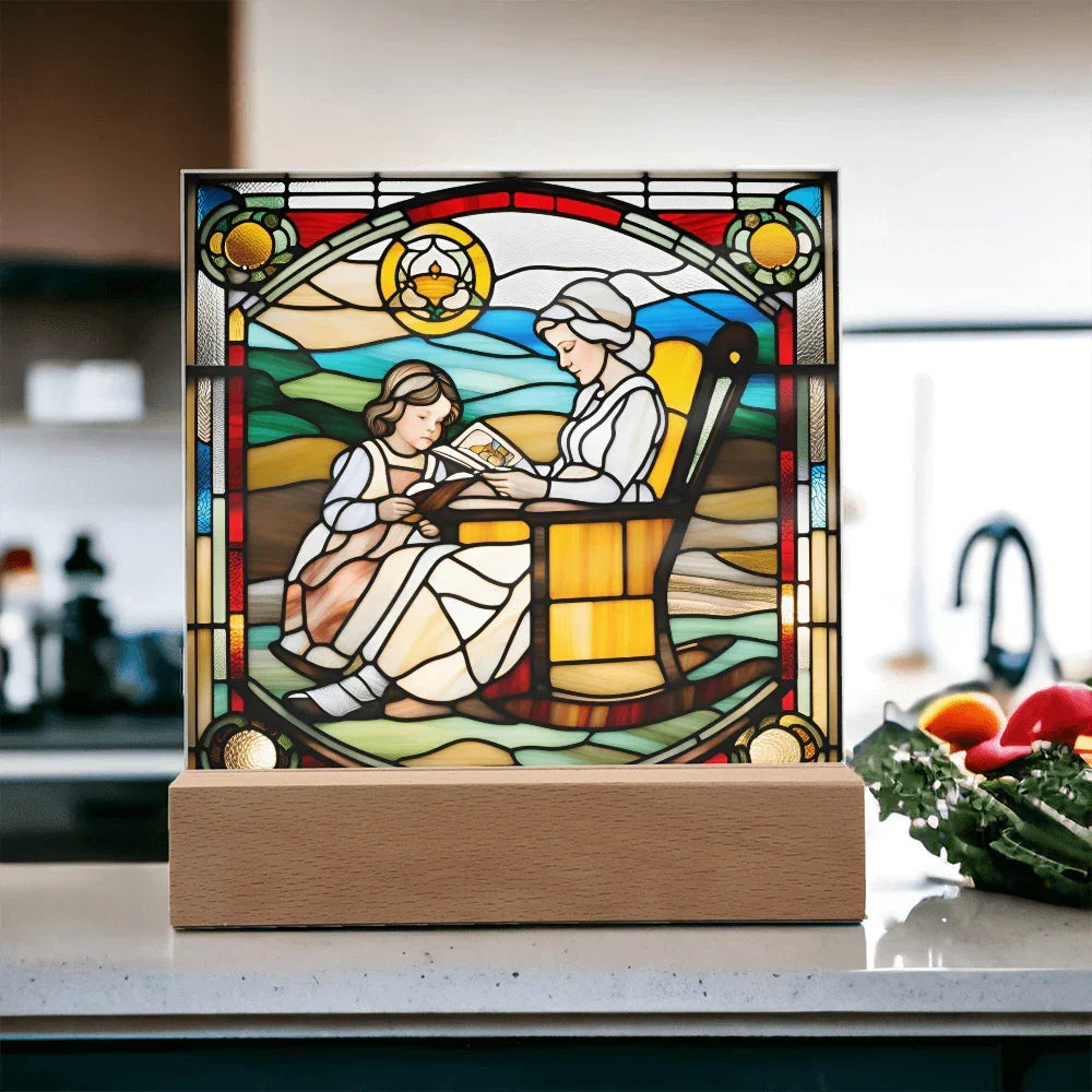 Grandmother and Granddaughter - Stained Glass Style LED Acrylic Plaque – A Touching Gift of Love and Legacy