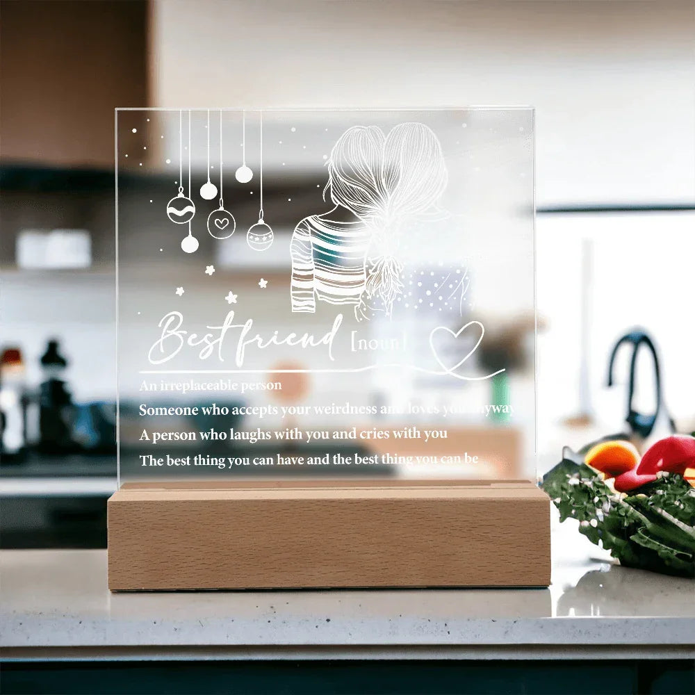 Best Friend Definition Acrylic Plaque – Friendship LED Light Gift | Thoughtful Christmas, Birthday Present for Bestie, Sister, or Soulmate