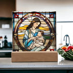 Brunette Mother and Baby - Stained Glass Style LED Acrylic Plaque – A Cherished Gift for Mother's Day or New Moms